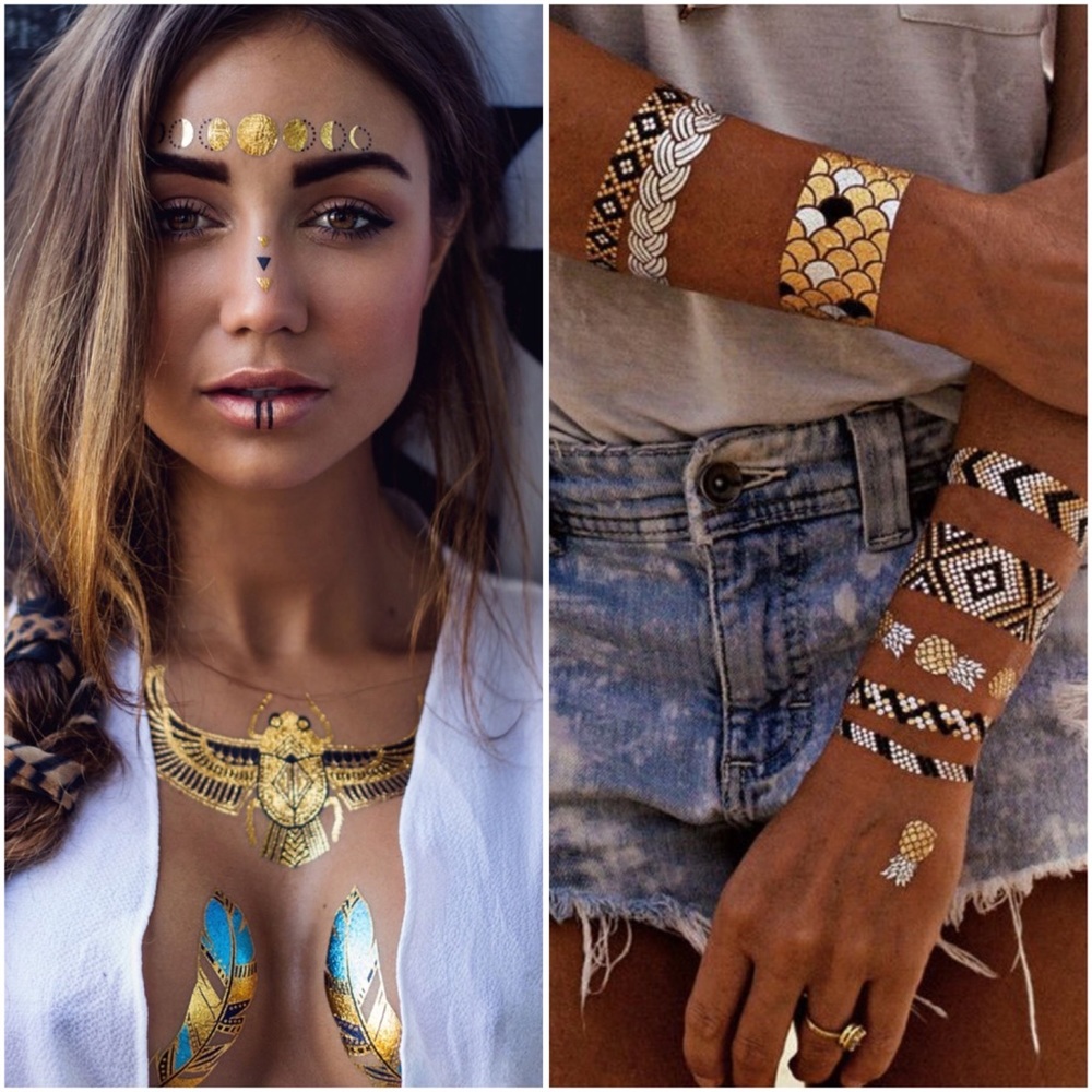 4 Sheets Boho Festival Temporary Metallic Flash Tattoos - Picture 10 of 16